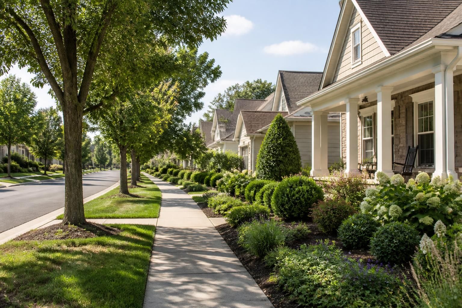 Orderly Baxter Village homes with mature landscaping.