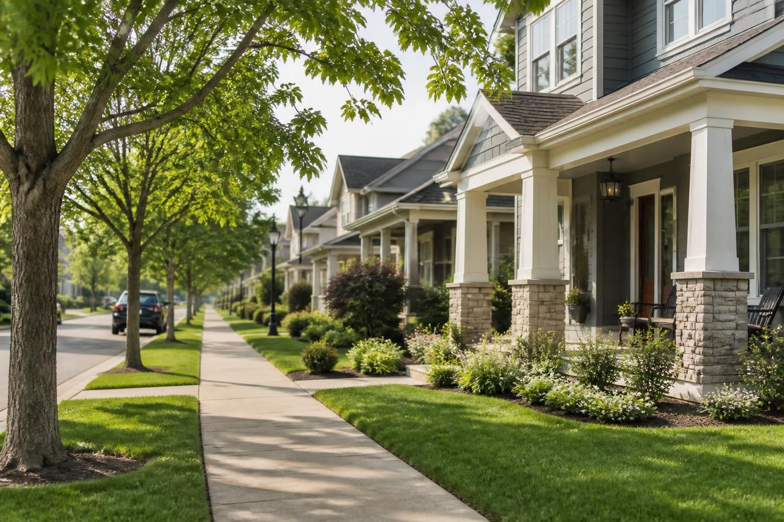 Tree-lined Fort Mill neighborhood with manicured yards.