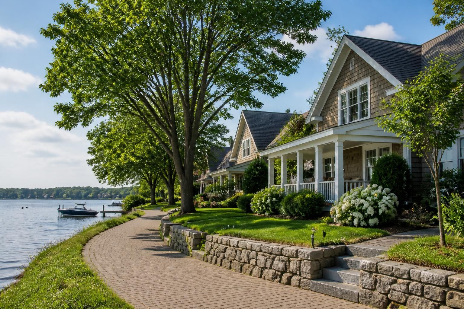 Waterfront neighborhood with healthy trees near Lake Wylie.