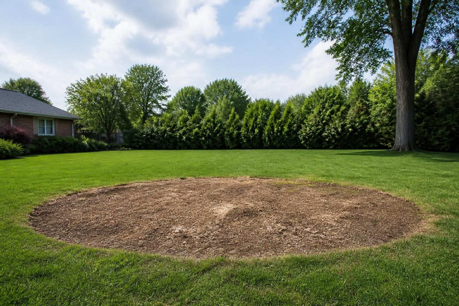 Open yard after large tree removal.