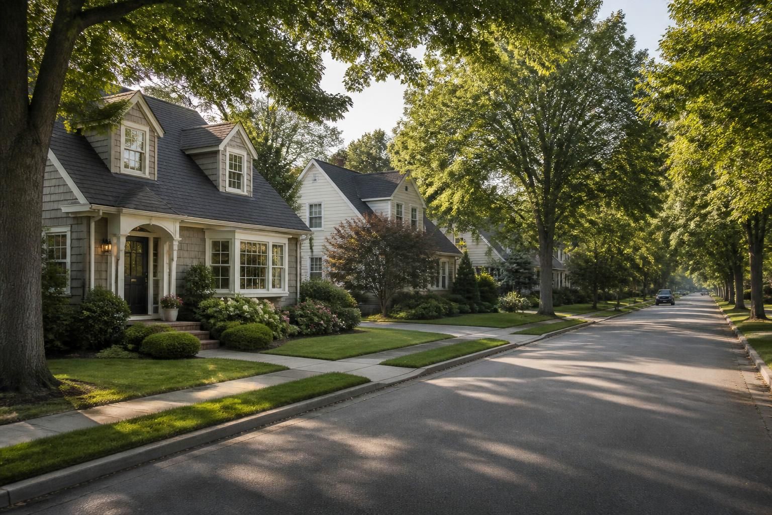 Welcoming Rock Hill neighborhood with mature trees and tidy lawns.